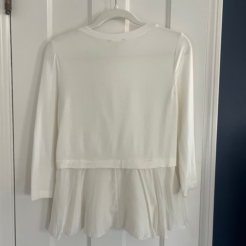 Rebecca Taylor Terry Top with Ruffle Peplum White Cream 3/4 Sleeve Size S - Picture 7 of 8